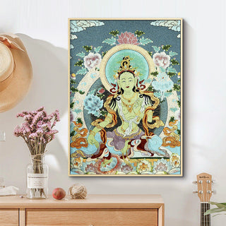 Buddha Gift Tibetan Embroidery White Tara Thangka Tapestry Wall Hanging Wall Art Meditation for Home Decor