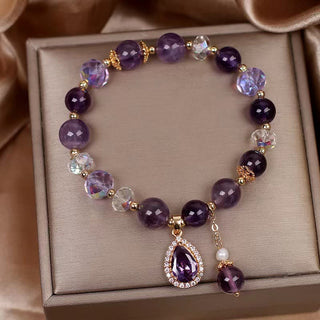 Buddha Gift Natural Amethyst Zircon Love Heart Healing Soul Charm Bracelet