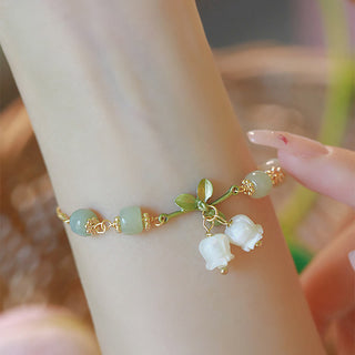 Buddha Gift Green Jade Bead Lily of the Valley Prosperity Chain Bracelet