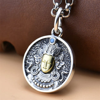 Buddha Gift 925 Sterling Silver Green Tara Double Dorje Vajra Protection Necklace Pendant