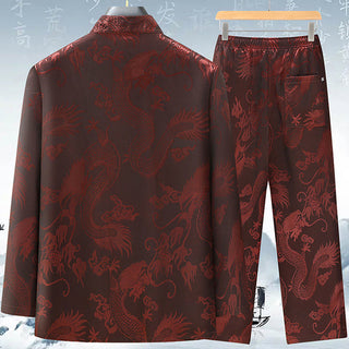 Buddha Gift Tang Suit Men Hanfu Chinese Dragon Traditional Clothes Kung Fu Shirt Uniform Long Sleeved Coat Tops and Pants Clothing Men's Set