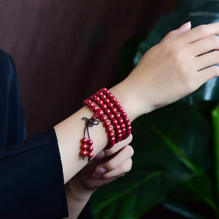 Buddha Gift 108 Mala Beads Cinnabar Om Mani Padme Hum Pattern Engraved Blessing Bracelet
