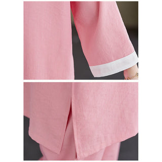 Buddha Gift 2Pcs Vintage Long Sleeve Shirt Top Pants Meditation Zen Tai Chi Cotton Linen Clothing Women's Set