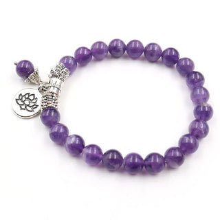 Buddha Gift Amethyst Crystal Lotus Healing Balance Bracelet