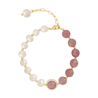 Buddha Gift Natural Strawberry Quartz Pearl Love Positive Chain Bracelet