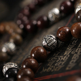 Buddha Gift 999 Sterling Silver Green Sandalwood Small Leaf Red Sandalwood Buddha Cure Bracelet