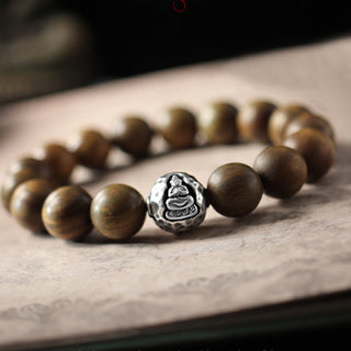 Buddha Gift 999 Sterling Silver Green Sandalwood Small Leaf Red Sandalwood Buddha Cure Bracelet