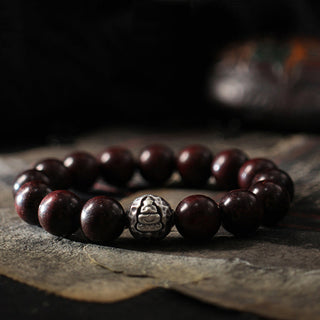 Buddha Gift 999 Sterling Silver Green Sandalwood Small Leaf Red Sandalwood Buddha Cure Bracelet
