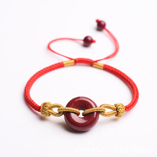 Buddha Gift Handcrafted Cinnabar Peace Buckle Pattern Concentration Braided Bracelet