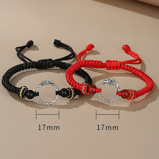 Buddha Gift Handmade 925 Sterling Silver Year of the Dragon Phoenix Peace Buckle Luck Couple Bracelet