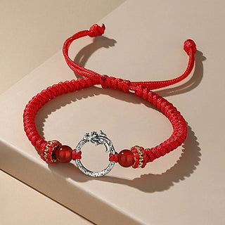 Buddha Gift Handmade 925 Sterling Silver Year of the Dragon Phoenix Peace Buckle Luck Couple Bracelet
