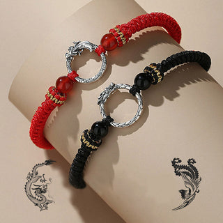 Buddha Gift Handmade 925 Sterling Silver Year of the Dragon Phoenix Peace Buckle Luck Couple Bracelet