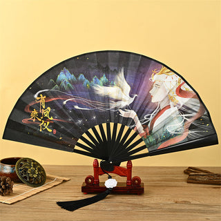 Buddha Gift Dragon Phoenix Tiger Crane Eagle Wolf Koi Fish Handheld Folding Fan Lotus Tassel Fan