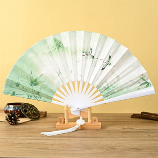 Buddha Gift Dragon Phoenix Tiger Crane Eagle Wolf Koi Fish Handheld Folding Fan Lotus Tassel Fan