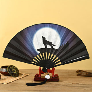Buddha Gift Dragon Phoenix Tiger Crane Eagle Wolf Koi Fish Handheld Folding Fan Lotus Tassel Fan