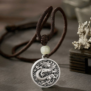 Buddha Gift 999 Sterling Silver Year of the Dragon Fu Character Hetian Jade Success Necklace Pendant