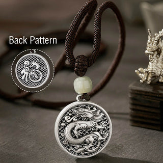 Buddha Gift 999 Sterling Silver Year of the Dragon Fu Character Hetian Jade Success Necklace Pendant