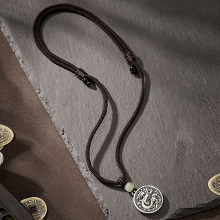 Buddha Gift 999 Sterling Silver Year of the Dragon Fu Character Hetian Jade Success Necklace Pendant