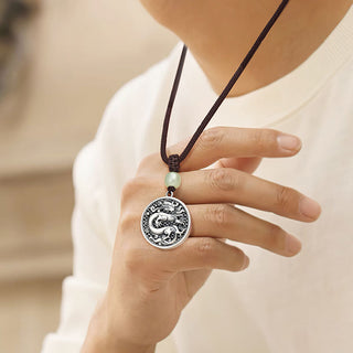 Buddha Gift 999 Sterling Silver Year of the Dragon Fu Character Hetian Jade Success Necklace Pendant