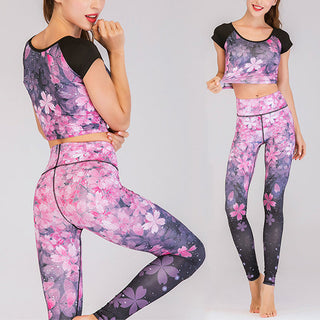 Buddha Gift 2Pcs Lotus Phoenix Spring Flowers Peacock Print Top Pants Sports Fitness Yoga Women's Yoga Sets
