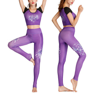 Buddha Gift 2Pcs Lotus Phoenix Spring Flowers Peacock Print Top Pants Sports Fitness Yoga Women's Yoga Sets