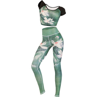 Buddha Gift 2Pcs Lotus Phoenix Spring Flowers Peacock Print Top Pants Sports Fitness Yoga Women's Yoga Sets