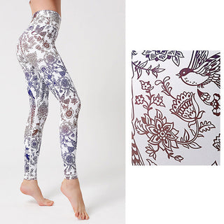 Buddha Gift Flowers Leaves Birds Print Pants Sports Fitness Yoga Leggings Women's Yoga Pants
