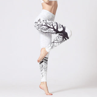 Buddha Gift Lines Weeds Sakura Flowers Black Tree Print Pants Sports Fitness Yoga Leggings Women's Yoga Pants