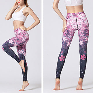 Buddha Gift Lines Weeds Sakura Flowers Black Tree Print Pants Sports Fitness Yoga Leggings Women's Yoga Pants
