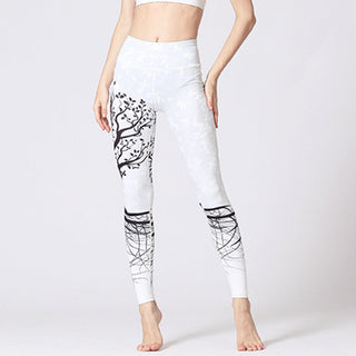 Buddha Gift Lines Weeds Sakura Flowers Black Tree Print Pants Sports Fitness Yoga Leggings Women's Yoga Pants