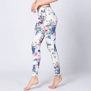 Buddha Gift Pink Flower White Colorful Ink White Print Leggings Sports Fitness Yoga Women's Pants