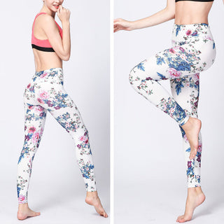 Buddha Gift Pink Flower White Colorful Ink White Print Leggings Sports Fitness Yoga Women's Pants