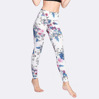 Buddha Gift Pink Flower White Colorful Ink White Print Leggings Sports Fitness Yoga Women's Pants