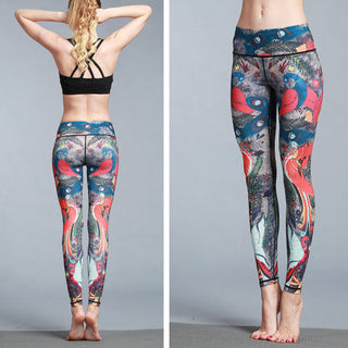 Buddha Gift Red Blue Peacock Feather Print Pants Sports Fitness Yoga Leggings Women's Yoga Pants