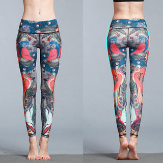 Buddha Gift Red Blue Peacock Feather Print Pants Sports Fitness Yoga Leggings Women's Yoga Pants