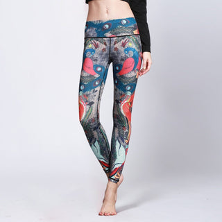 Buddha Gift Red Blue Peacock Feather Print Pants Sports Fitness Yoga Leggings Women's Yoga Pants