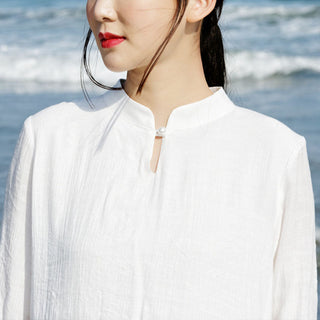 Buddha Gift 2Pcs White Tai Chi Meditation Yoga Zen Cotton Linen Clothing Top Pants Women's Set