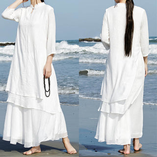 Buddha Gift 2Pcs White Tai Chi Meditation Yoga Zen Cotton Linen Clothing Top Pants Women's Set