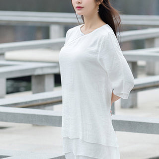 Buddha Gift 2Pcs Simple Design White Top Pants Meditation Yoga Zen Tai Chi Cotton Linen Clothing Women's Set