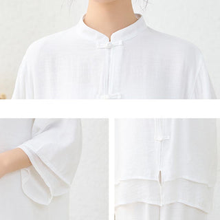 Buddha Gift 2Pcs Simple Chinese Frog Button Design Top Pants Meditation Yoga Zen Tai Chi Cotton Clothing Women's Set