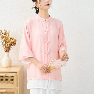 Buddha Gift 2Pcs Simple Chinese Frog Button Design Top Pants Meditation Yoga Zen Tai Chi Cotton Clothing Women's Set