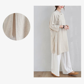 Buddha Gift 2Pcs Plain Design Zen Tai Chi Meditation Clothing Cotton Linen Top Pants Women's Set