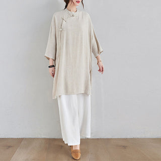 Buddha Gift 2Pcs Plain Design Zen Tai Chi Meditation Clothing Cotton Linen Top Pants Women's Set