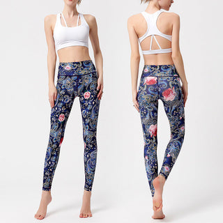 Buddha Gift Flowers Leaves Birds Print Pants Sports Fitness Yoga Dance Leggings Women's Yoga Pants