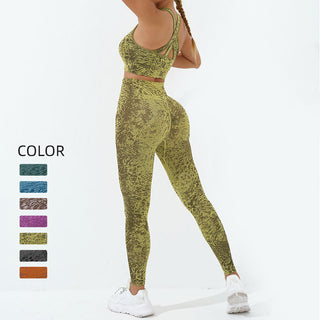 Buddha Gift 2Pcs Seamless Print Fitness Crop Tank Top Pants Sports Gym Outfits Women's Yoga Sets