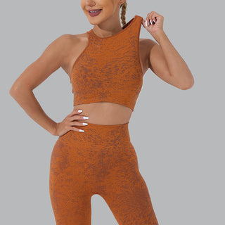 Buddha Gift 2Pcs Seamless Print Fitness Crop Tank Top Pants Sports Gym Outfits Women's Yoga Sets