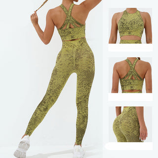 Buddha Gift 2Pcs Seamless Print Fitness Crop Tank Top Pants Sports Gym Outfits Women's Yoga Sets