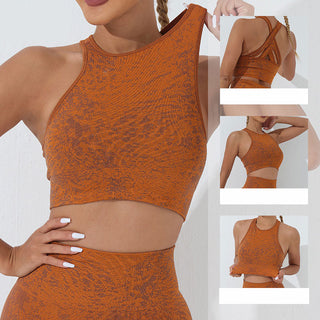 Buddha Gift 2Pcs Seamless Print Fitness Crop Tank Top Pants Sports Gym Outfits Women's Yoga Sets