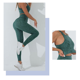 Buddha Gift 2Pcs Seamless Print Fitness Crop Tank Top Pants Sports Gym Outfits Women's Yoga Sets