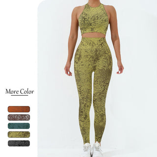 Buddha Gift 2Pcs Seamless Print Fitness Crop Tank Top Pants Sports Gym Outfits Women's Yoga Sets